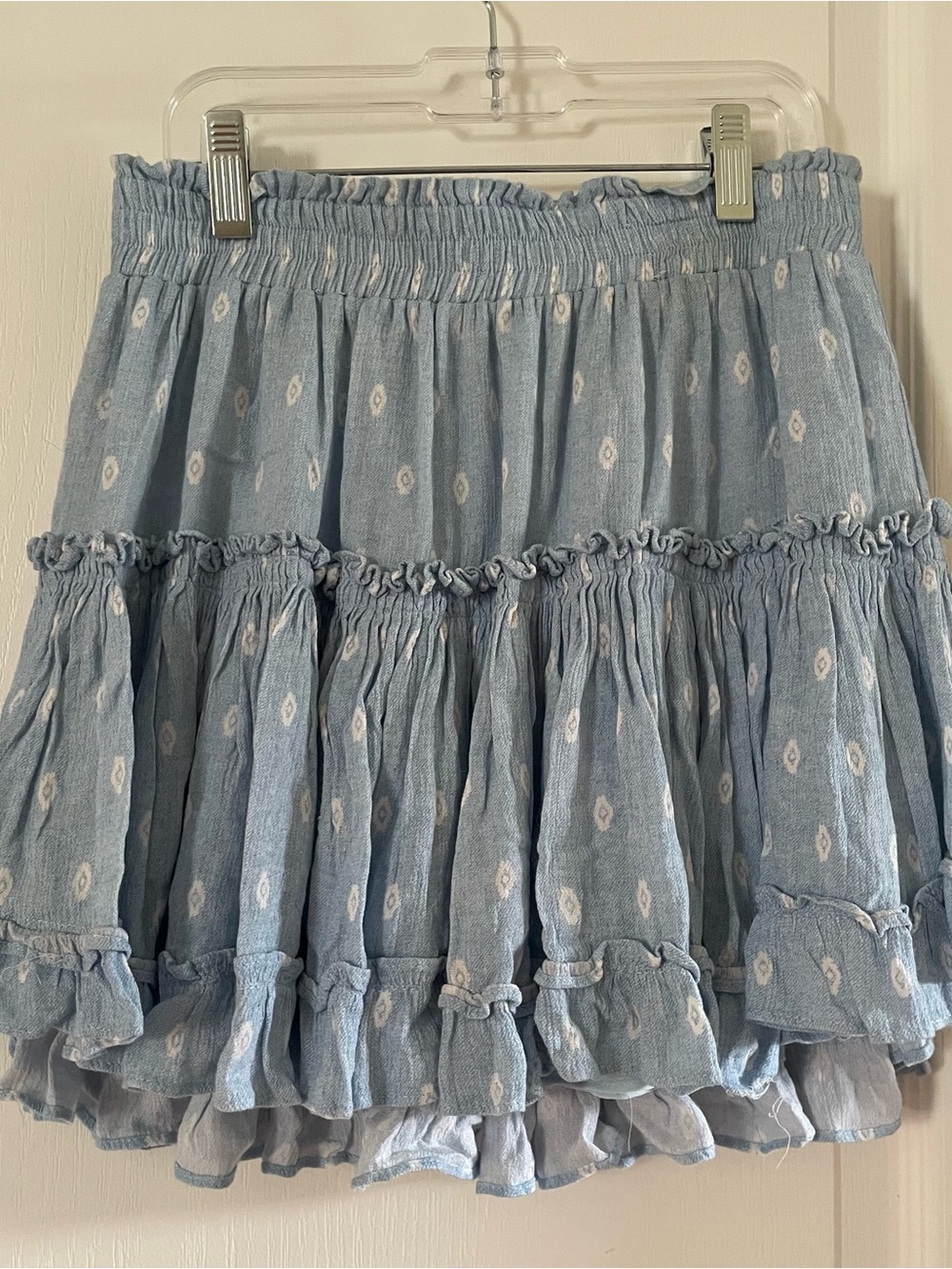 Misa Los Angeles Light Blue Tiered Ruffle Mini Skirt
